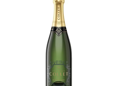 Colet Champagne Bottle And Wine Glass With Green Body And Gold Label Design 3d model