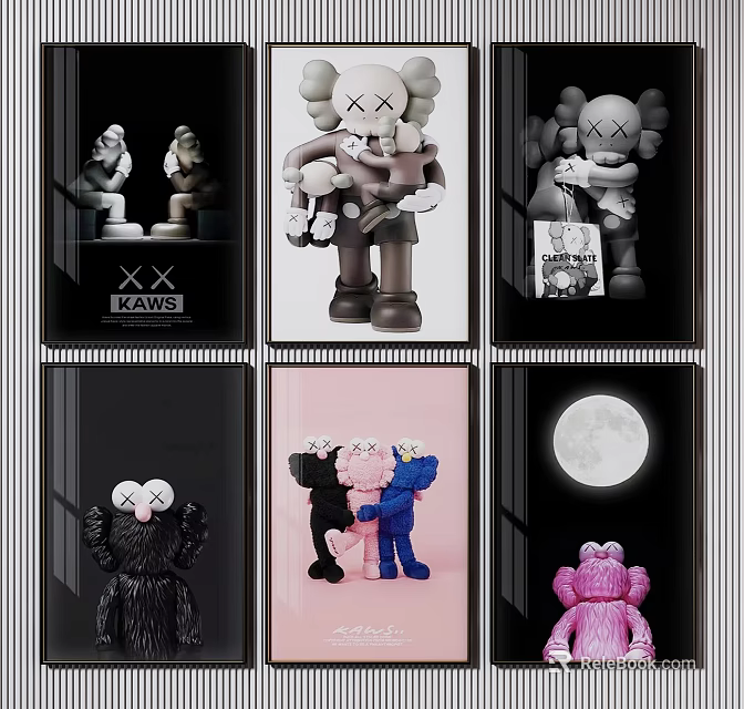 KAWS Art Collection With Colorful Figurines And Different Poses 3d model
