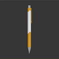 Yellow and White Sleek Ballpoint Pen with Reflection on Black Background 3d model