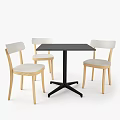 Square Black Dining Table Set with Three Red Upholstered Seats and Light Wood Frames 3d model