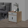 Modern White Wooden Bedside Table With Drawer Cabinet Mobile Phone Vase Plant And Books