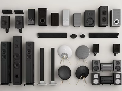 Modern Home Audio Speakers Collection With Floor Standing Bookshelf And Soundbar Designs 3d model