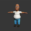 Chubby Cartoon Game Film Character With White Shirt Blue Pants And Outstretched Arms