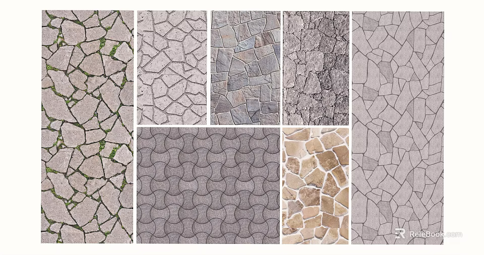 Garden Paving With Various Natural Stone Patterns And Decorative Textures 3d model 