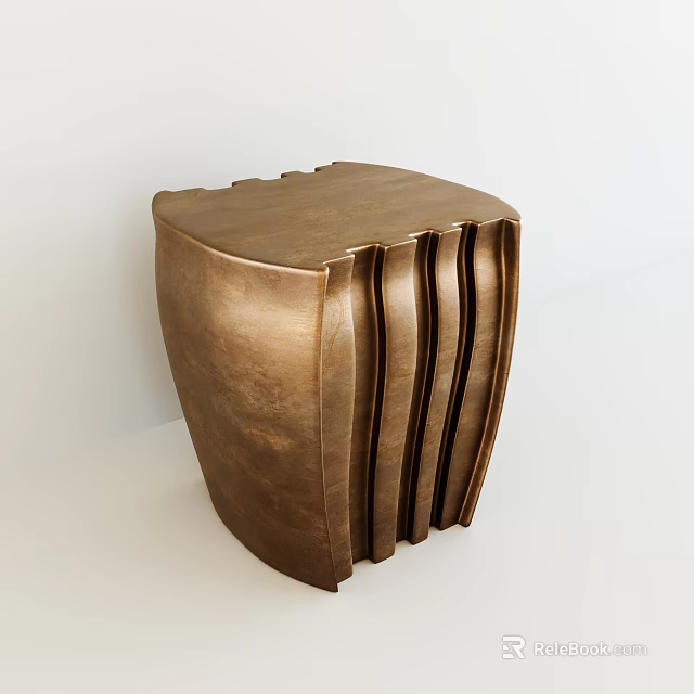 Sleek Modern Bronze Stool With Unique Pleated Sides And Artistic Design 3d model