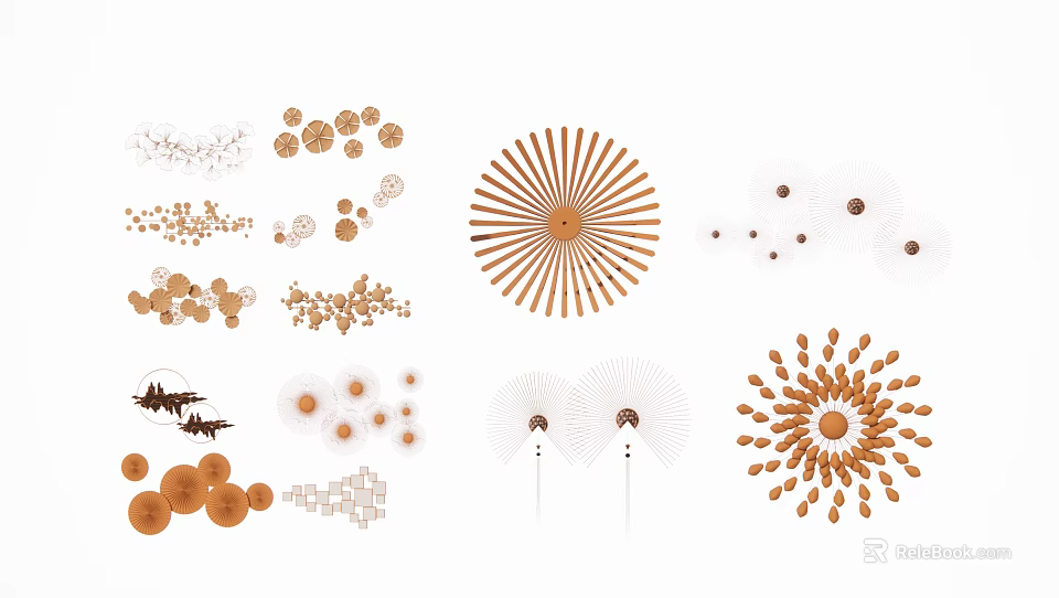 Modern Decorative Wall Decor With Geometric Circular And Fan Shaped Wooden Art Pieces 3d model 