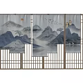 New Chinese-style roller shutter Landscape curtain roller shutter 3d model