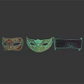 Three Decorative Masks For Daily Life Accessories With Golden Patterned And Dark Designs