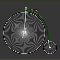 Vintage Bicycle With Large Front Wheel Small Rear Wheel Green Frame And Brown Seat