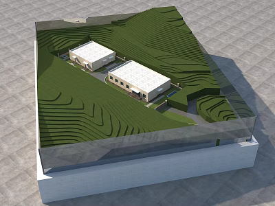 Commercial Equipment For Modern Green Roof Building With Landscaped Areas 3d model