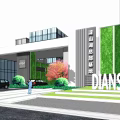 Modern Dianshan Lake Headquarters Base Entrance Gate With Green Vertical Wall And Landscaping