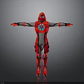 Red And White Superhero Character In Futuristic Costume With Blue Circular Emblem And Extended Arms