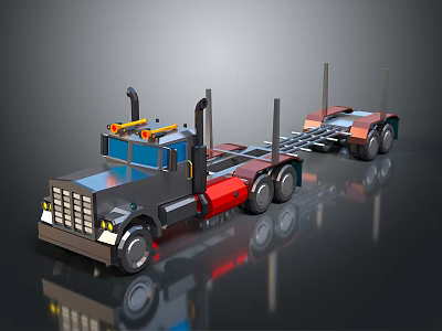 Heavy Duty Flatbed Truck With Modern Design Red Blue Accents And Multiple Wheels 3d model