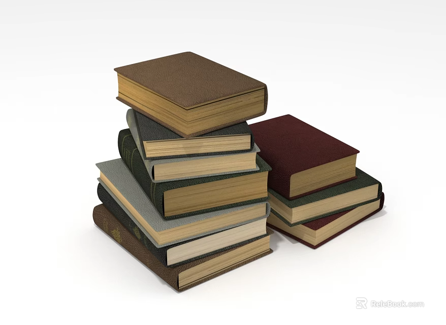 Stacked Books With Various Colored Covers And Different Sizes On White Background 3d model 