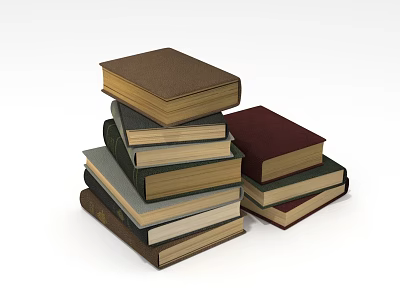 Stacked Books With Various Colored Covers And Different Sizes On White Background 3d model