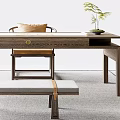Lu Zhirong New Chinese Style Desk and Chair Combination 3d model