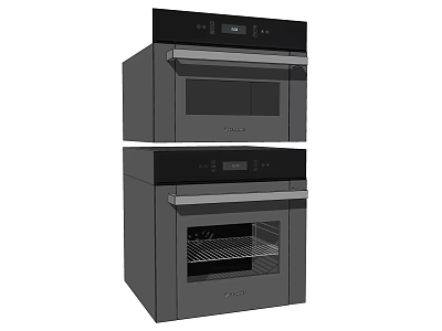 Modern Kitchen Appliances With Double Stacked Black Ovens And Digital Controls 3d model