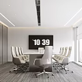 Modern Office Interior With White Desk Office Chairs Hanging Lights And Large Windows