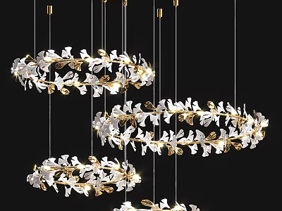 Stylish Modern Chandelier with Circular Design and Gold White Flower Leaf Decoration for Interior Spaces 3d model