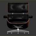Modern Black Orange Leather Armchair With Metal Star Shaped Base And Armrests