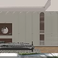 Elegant French Cream White Wardrobe With Arched Panels Glass Doors And Integrated Dressing Table