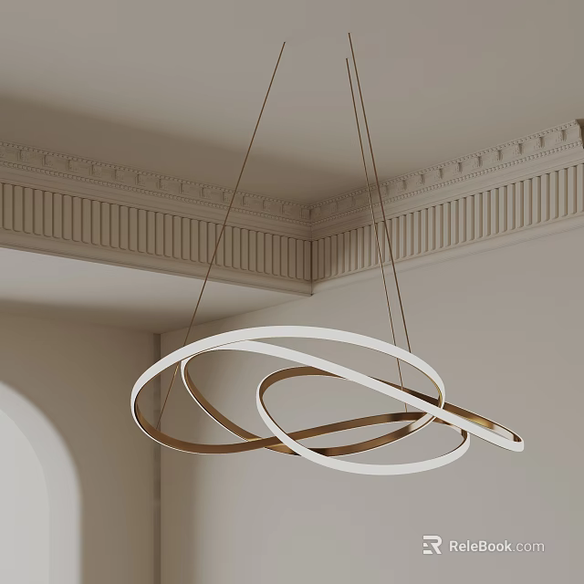 Modern Intertwined Circular White and Gold Chandelier for Interior Decorative Ceiling 3d model 