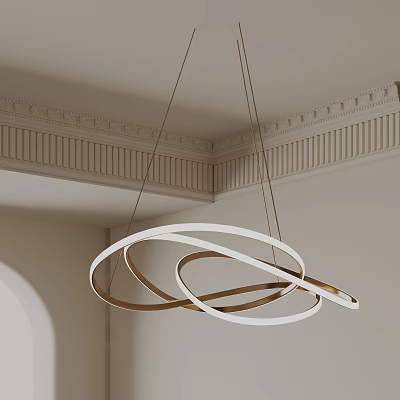 Modern Intertwined Circular White and Gold Chandelier for Interior Decorative Ceiling 3d model