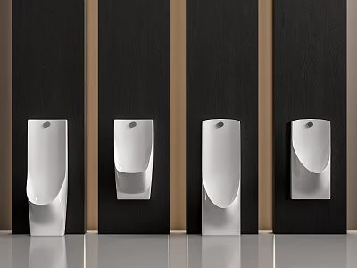 Modern Wall Mounted Urinals In Bathroom With Black Brown Striped Walls 3d model