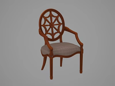 Traditional Accent Chair With Wooden Frame Armrests Round Patterned Backrest And Upholstered Seat 3d model