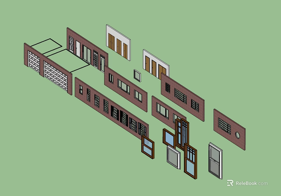 Various Door And Window Designs With Frames Glass Panels And Styles 3d model
