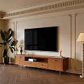 Stylish TV Stand With Flat Screen TV Decorative Wall Panels Herringbone Floor And Floor Lamp