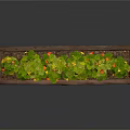 Wooden Long Planter Box With Legs Featuring Green Plants Red and Yellow Flowers