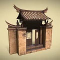 Traditional Chinese Entrance Gate With Classic Roof Tiles And Stone Walls Lattice Windows