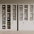 White Modern Bookcase With Glass Doors And Storage For Books Decorative Items