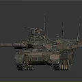 Armored Military Tank with Camouflage Paint Long Cannon Tracks and Turret