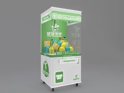 Green And White Dollyworld Claw Machine With Colorful Plush Toys For Indoor Amusement 3d model