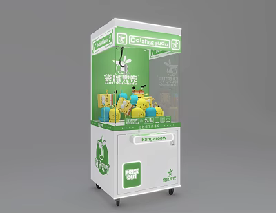 Green And White Dollyworld Claw Machine With Colorful Plush Toys For Indoor Amusement 3d model