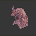 Red Horned Demon Monster Character Sculpture Featuring Crouching Pose for Game and Film Projects