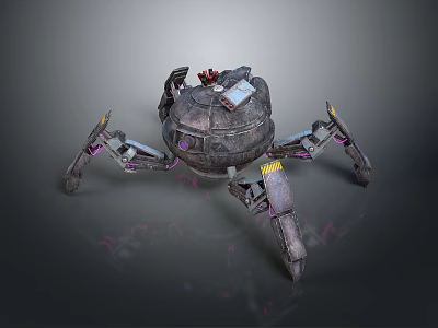 Game Movie Character Operating Spider Like Mechanical Device With Metal Legs And Circular Body 3d model