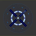 Cartoon Scene Round Blue Structure With White Ring Blue Blades Textured Surface And Glowing Center
