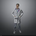 A Man Wearing White Lab Coat With Stethoscope ID Badge Jeans And Gray Shoes