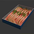 Blue Rectangular Box Filled With Fresh Red Shrimp Arranged Neatly