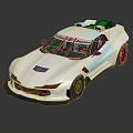 White Race Car With Number 38 Sticker Rear Spoiler And Gold Rims Wheels