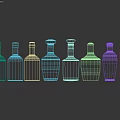 Stylish Wine Bottles and Glasses Collection with Assorted Designs and Labels 3d model