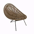 Modern Rattan Leisure Chair With Curved Design And Black Metal Legs