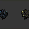 Household Decorative Items Two Black Spheres With Blue And Yellow Glowing Intricate Patterns And Reflections