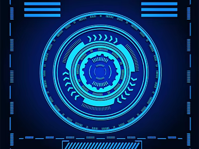 Futuristic Blue Tech Pendant With Circular Gear Ring And Neon Design Elements 3d model