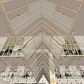 Modern Wooden Frame Ceiling Design With Layered Structure And Green Plants Decoration
