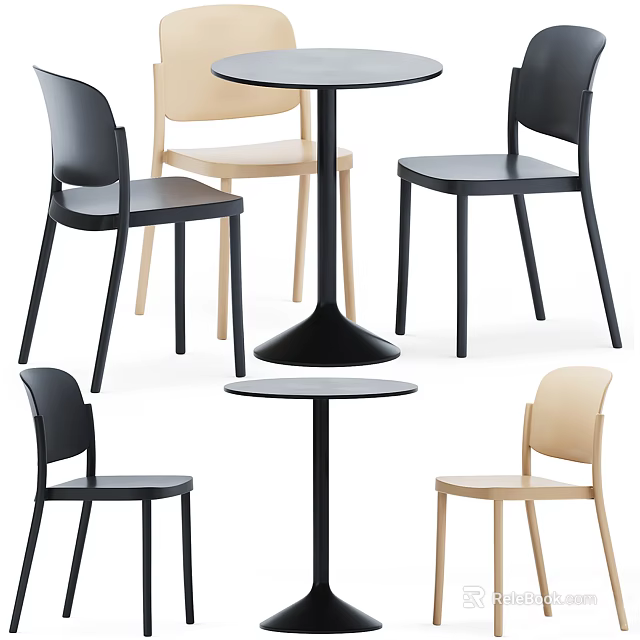 Modern Minimalist Round Table And Chair Set With Black Beige Chairs For Home 3d model 