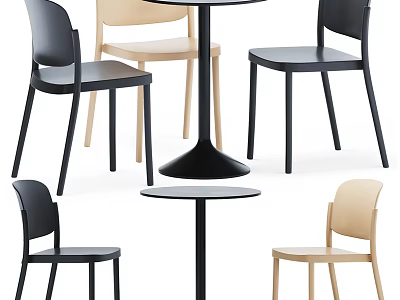 Modern Minimalist Round Table And Chair Set With Black Beige Chairs For Home 3d model